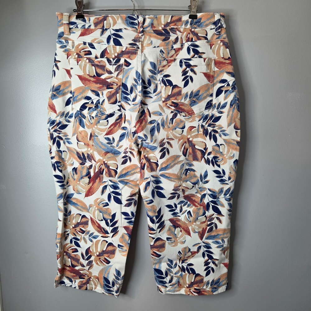 Gloria Vanderbilt Amanda Capri Pants 14 Tropical Monstera Leaf Print Blue Orange - Picture 6 of 8